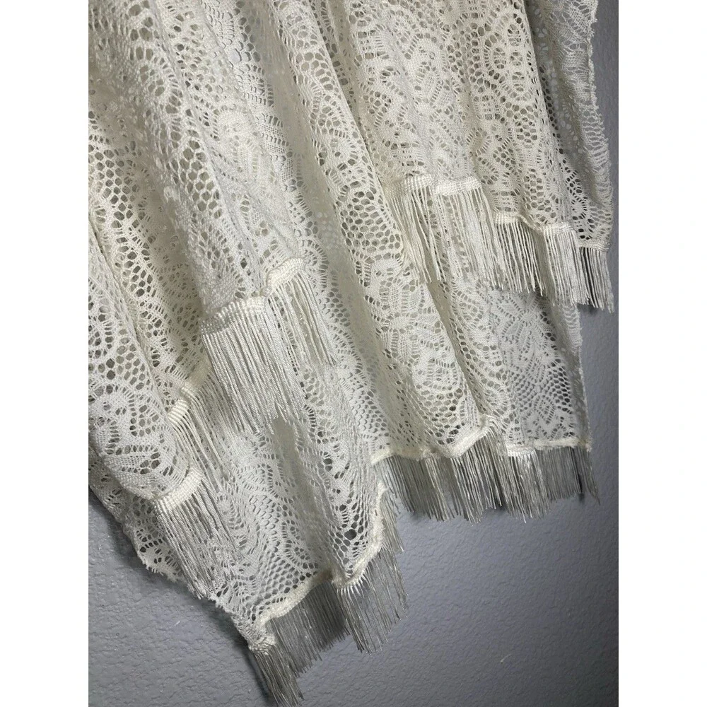 Cream Floral Lace Fringe Shawl Wrap Scarf Women One Size Boho Kimono Victorian